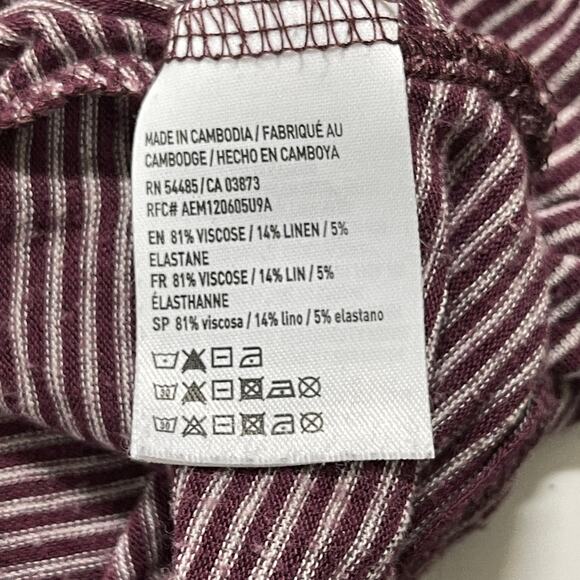 American Eagle Top Womens Size M Mauve White Striped Short Sleeves Linen Blend - Picture 7 of 7